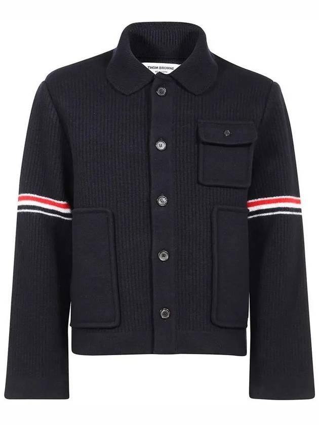 Men's Voile Wool Stripe Workman Jacket Navy - THOM BROWNE - BALAAN 3