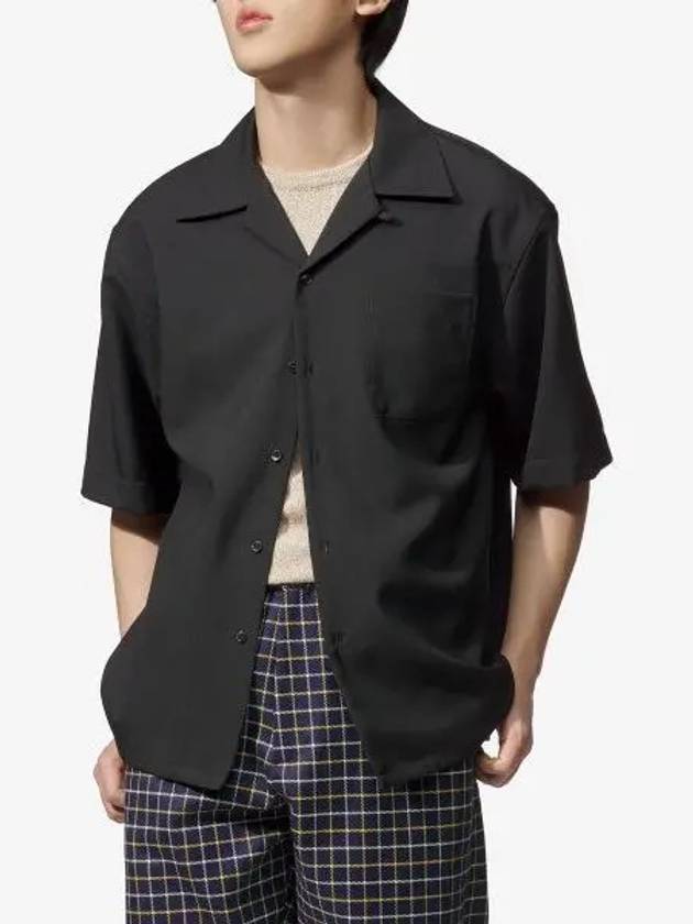 Cuban Collar Virgin Wool Short Sleeve Shirt Black - MARNI - BALAAN 2