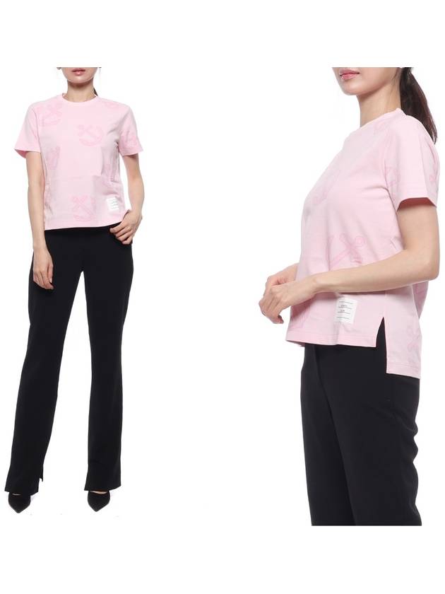 Women's Anchor Logo Round Short Sleeve T-Shirt Pink - THOM BROWNE - BALAAN 2