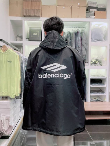 Black Nylon 3B Sports Icon Pleated Windbreaker - BALENCIAGA - BALAAN 1