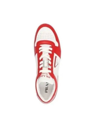 Men's Downtown Triangle Logo Leather Low Top Sneakers White Lacquer Red - PRADA - BALAAN 2