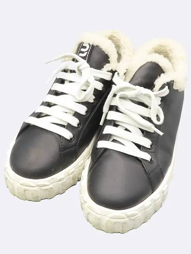 5T380D Black Leather Shearling Women s Sneakers - MIU MIU - BALAAN 5