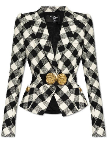 Balmain Blazer With Check Pattern, Women's, Black - BALMAIN - BALAAN 1