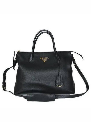 1BA201 Gold Logo Black Leather Vitello Top Handle 2WAY - PRADA - BALAAN 1