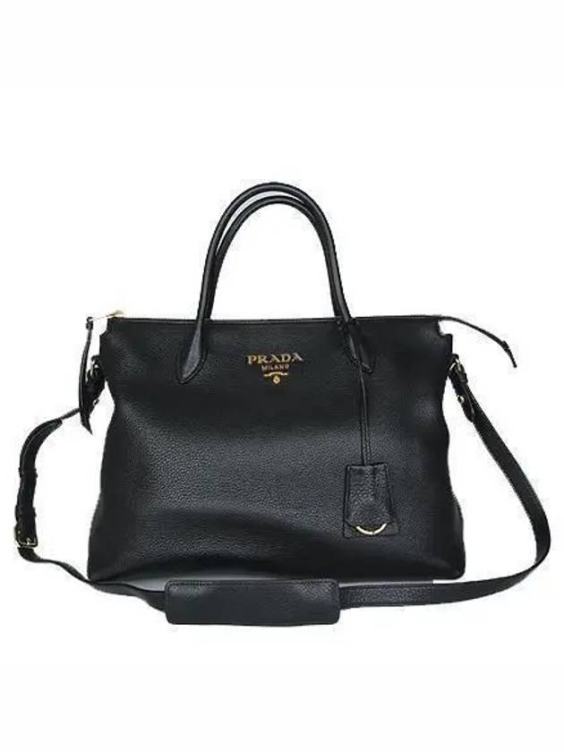 1BA201 Gold Logo Black Leather Vitello Top Handle 2WAY - PRADA - BALAAN 3