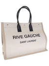 Rive Gauche Logo Linen Leather Tote Bag White - SAINT LAURENT - BALAAN 2