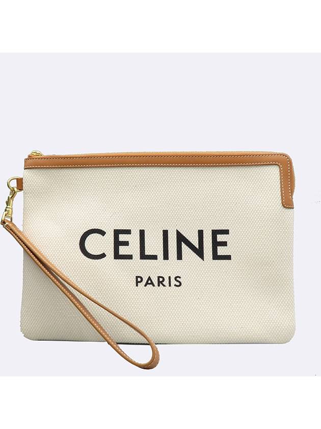 Celine 10E632CO8 Ivoric Color Fabric Canvas Logo Small Clutch Wrist Strap - CELINE - BALAAN 1