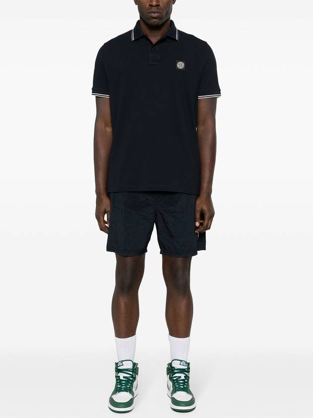 Stretch Cotton Pique Short Sleeve Polo Shirt Navy - STONE ISLAND - BALAAN 3