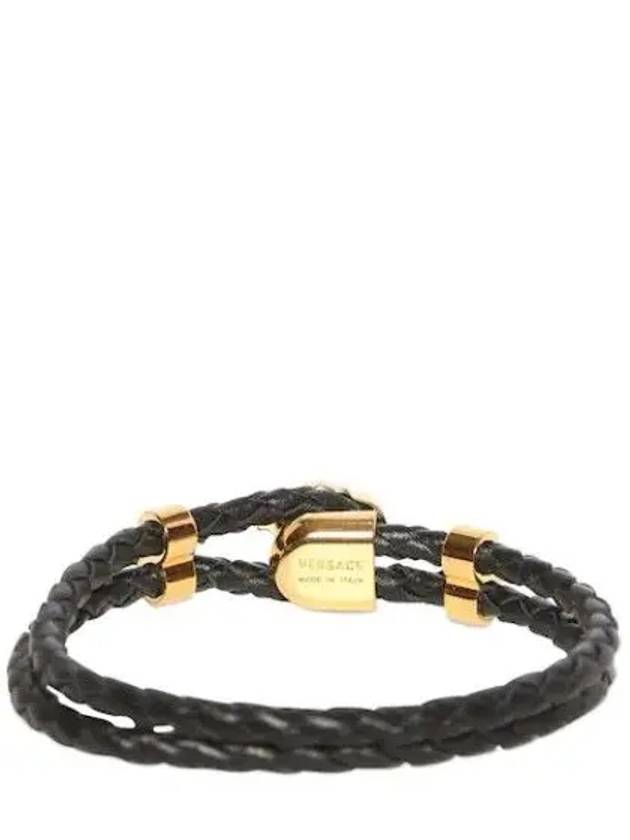 Medusa Braided Leather Bracelet Black Gold - VERSACE - BALAAN 5