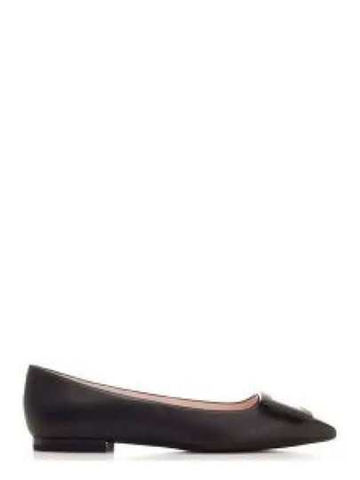 Women's Gometine Buckle Soft Leather Ballerina Flats Black - ROGER VIVIER - BALAAN 2