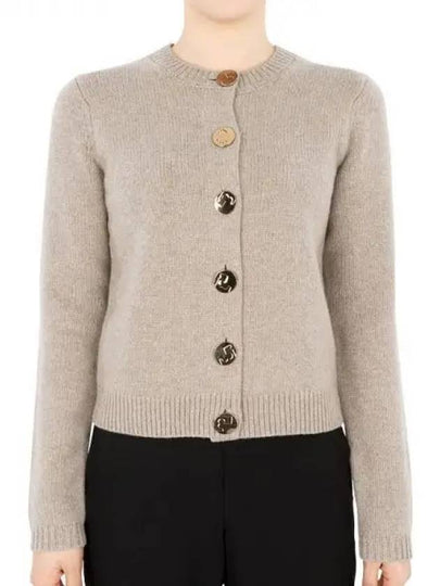 Logo Button Wool Cardigan Beige - TORY BURCH - BALAAN 2