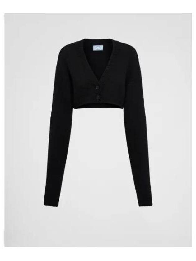 Cropped Wool Cashmere Cardigan Black - PRADA - BALAAN 2