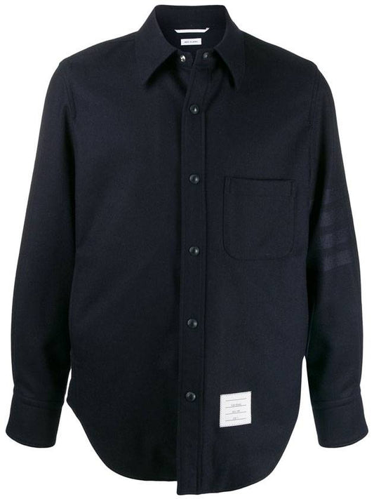 flannel snap front shirt jacket - THOM BROWNE - BALAAN.