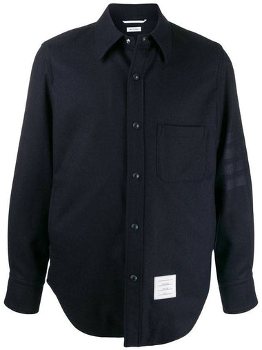 Snap Front Cashmere Wool Shirt Jacket Navy - THOM BROWNE - BALAAN 1