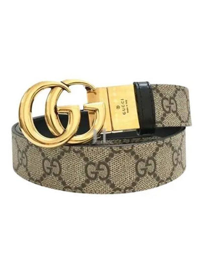 GG Marmont Supreme Canvas Leather Reversible Belt Beige Black - GUCCI - BALAAN 2