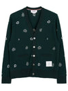 Classic Pique All Over Paisley Embroidered V-neck Cardigan Dark Green - THOM BROWNE - BALAAN 2