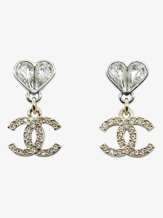 CC Logo Crystal Pendant Earrings Gold - CHANEL - BALAAN.