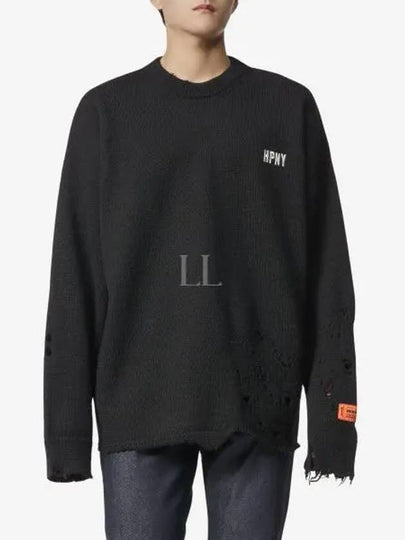 Shredded Crewneck Embroidered Logo Knit Top Black - HERON PRESTON - BALAAN 2