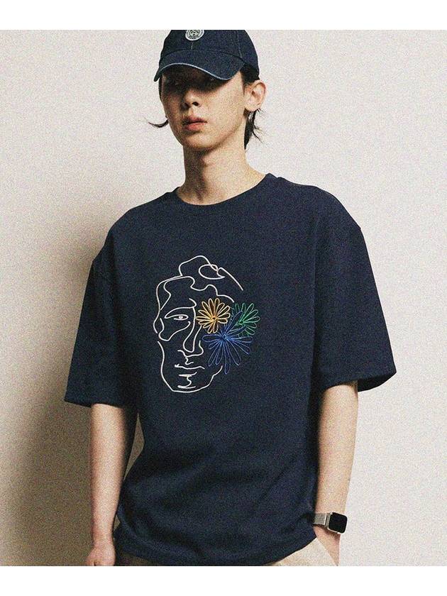 Face flower embroidery short sleeve t shirt navy - FFEFF STUDIO - BALAAN 4