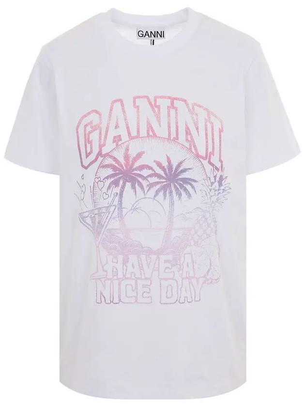 Logo Print Short Sleeve T-Shirt White - GANNI - BALAAN 3