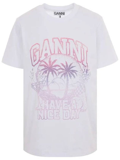 Logo Print Short Sleeve T-Shirt White - GANNI - BALAAN 2