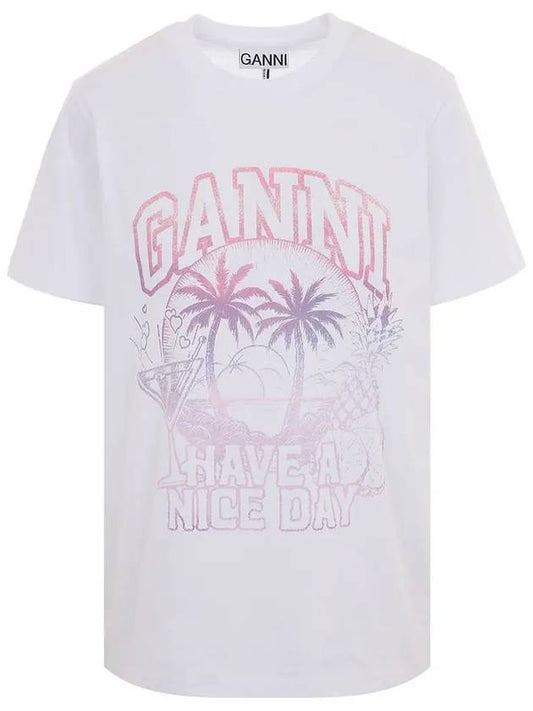 Logo Print Short Sleeve T-Shirt White - GANNI - BALAAN 2