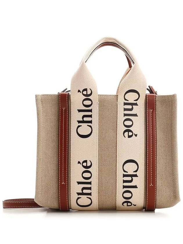 Woody Small Canvas Tote Bag White Brown Beige - CHLOE - BALAAN 2