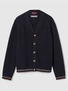 Ajour Web Cotton Knit Cardigan Navy - GUCCI - BALAAN 2