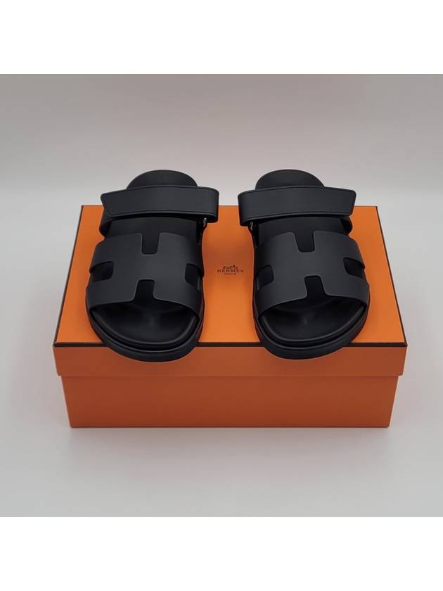 Hermes Chypre H Logo Calfskin Sandals Black - HERMES - BALAAN 2