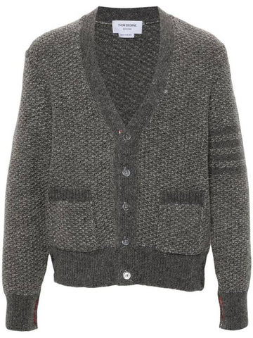 Donegal 4-Bar Relaxed V-Neck Cardigan Grey - THOM BROWNE - BALAAN 1