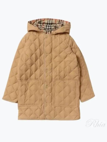 Kids Diamond Quilted Hooded Coat Beige - BURBERRY - BALAAN 2