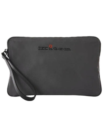 Logo Leather Clutch Bag Grey - KITON - BALAAN 1