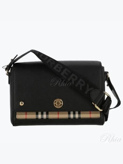 Leather and Vintage Check Note Crossbody Bag Black - BURBERRY - BALAAN 2