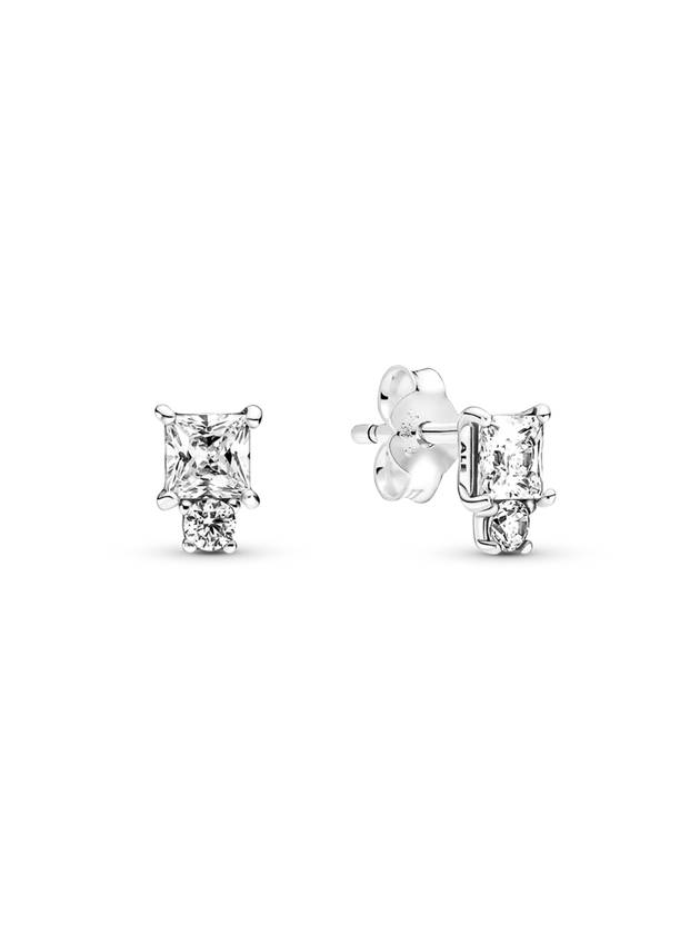 Women's Sparkling Round Square Earrings Silver - PANDORA - BALAAN 1