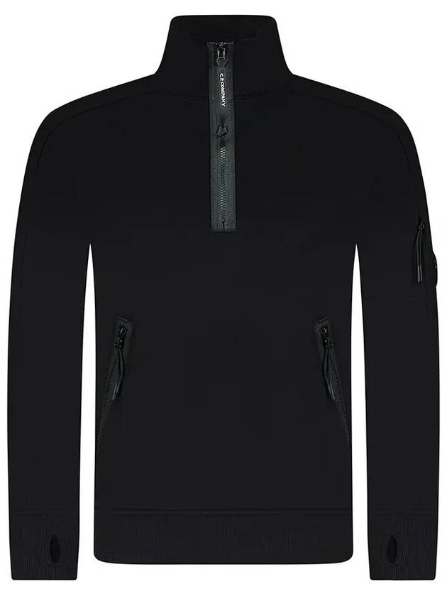 Diagonal Raised Fleece Half Zipped Sweatshirt Black - CP COMPANY - BALAAN 2