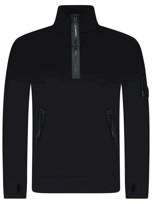 Diagonal Raised Fleece Half Zipped Sweatshirt Black - CP COMPANY - BALAAN 2