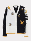 Women 4 Bar Stripe Bird Bee Cotton Wool Cardigan Navy White - THOM BROWNE - BALAAN 2