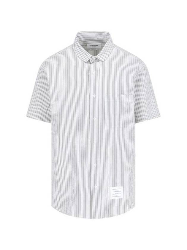 Men's Striped Short Sleeve Shirt White - THOM BROWNE - BALAAN 1