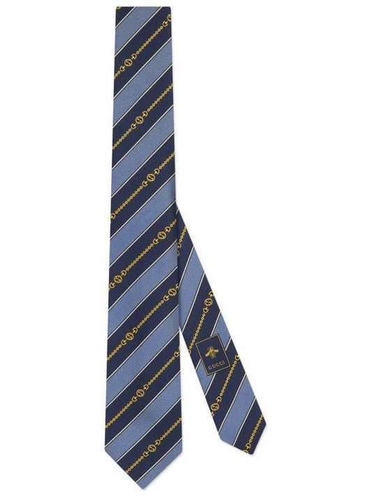 Men's Interlocking GG Chain Silk Tie Blue - GUCCI - BALAAN 1