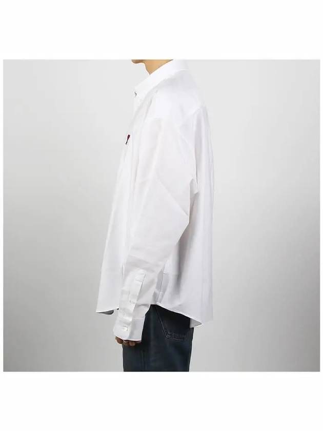 Button Down Boxy Fit Oxford Long Sleeve Shirt Natural White - AMI - BALAAN 4