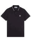 Stretch Cotton Pique Short Sleeve Polo Shirt Black - STONE ISLAND - BALAAN 2