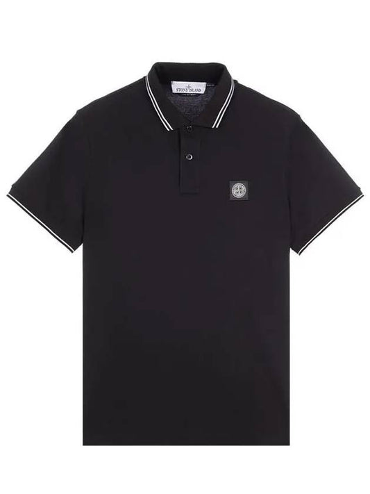 Stretch Cotton Pique Short Sleeve Polo Shirt Black - STONE ISLAND - BALAAN 2