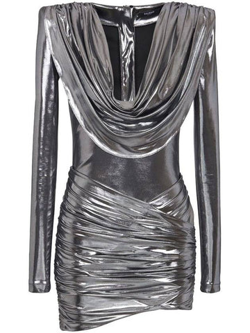 Balmain Cowl Neck Metallic Short Dress Clothing - BALMAIN - BALAAN 1