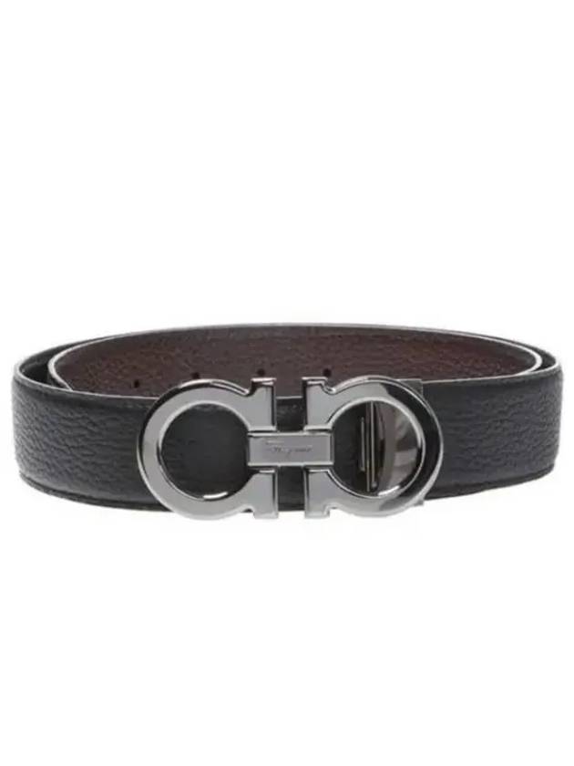 Reversible Gancini Leather Belt Black Brown - SALVATORE FERRAGAMO - BALAAN 2