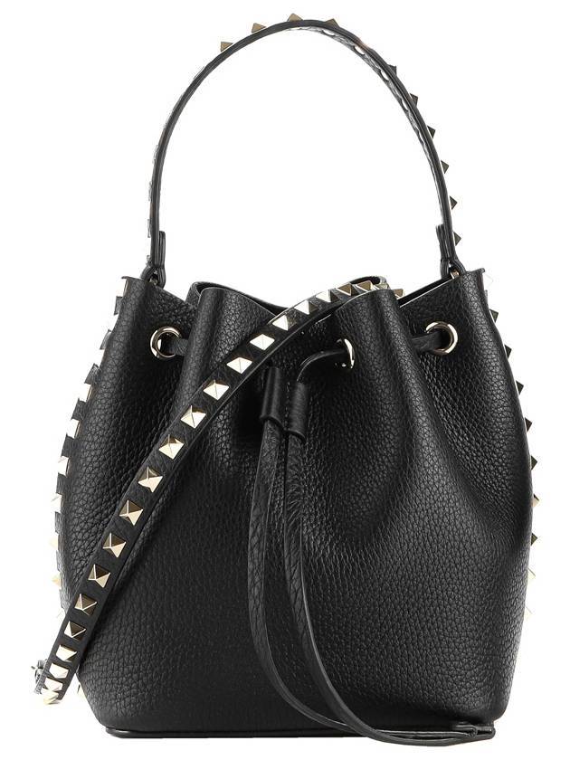 Rockstud Logo Leather Bucket Bag Black - VALENTINO - BALAAN 1