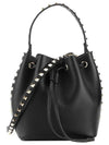 Rockstud Logo Leather Bucket Bag Black - VALENTINO - BALAAN 1