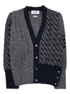 Funmix Donnyroll Cable 4 Bar V-Neck Cardigan Medium Grey - THOM BROWNE - BALAAN 2