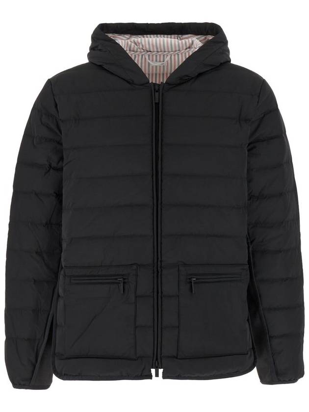 Poly Twill Rib 4-Bar Down Hoodie Jacket Charcoal - THOM BROWNE - BALAAN 2