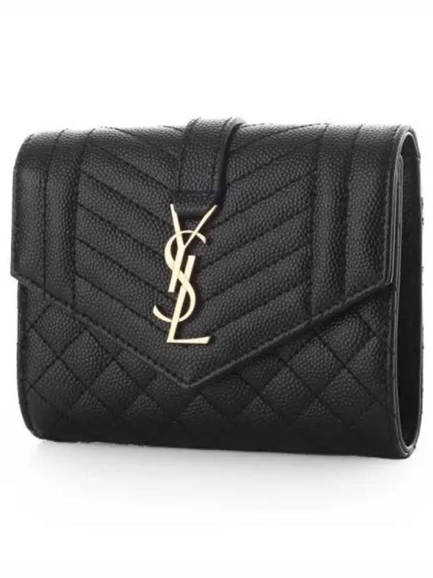 Monogram Envelope Compact Tri-Fold Matelasse Halfwallet Black - SAINT LAURENT - BALAAN 2