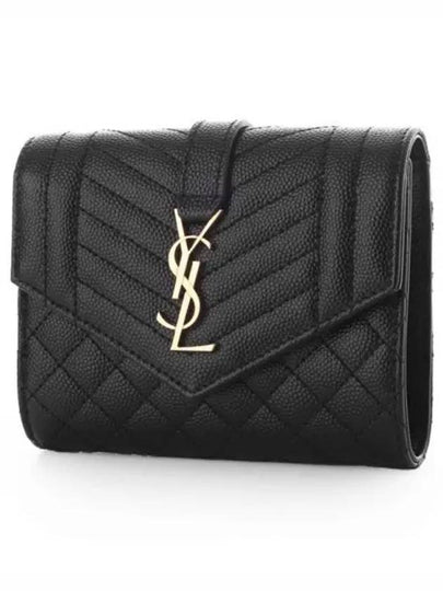 Monogram Envelope Compact Tri-Fold Matelasse Halfwallet Black - SAINT LAURENT - BALAAN 2